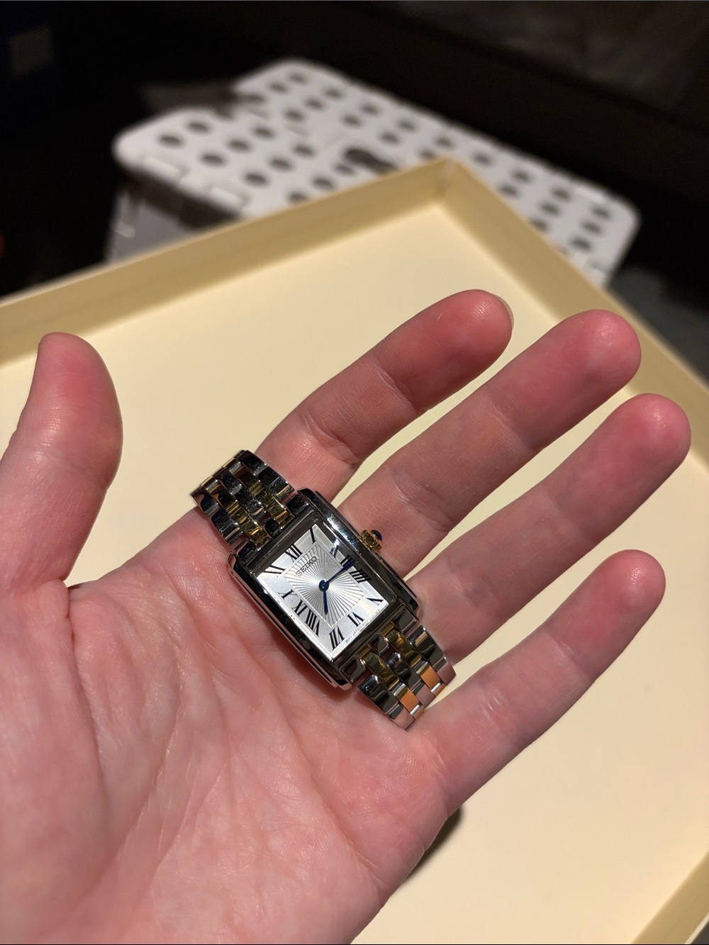 Seiko Two-Tone Silver and Gold Rectangular Dress Watch with Roman Dial
